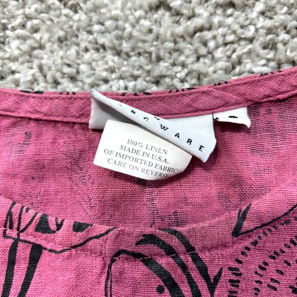 Hot Cotton By Marc Ware Womens S Pink & Black Graphic Print 100% Linen Top - Picture 4 of 9